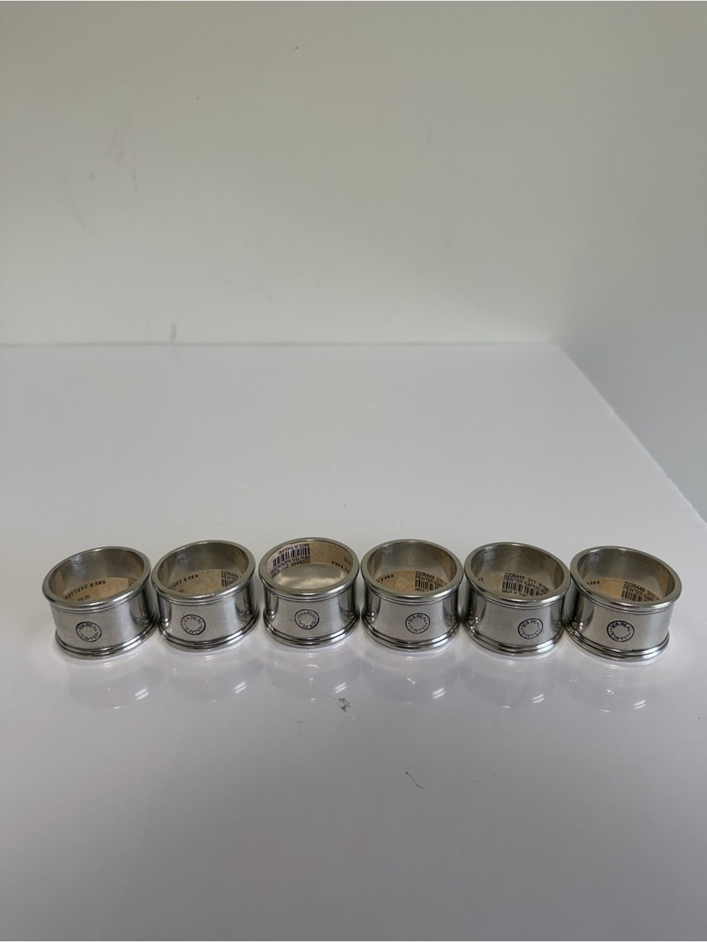 Set of 6 Pottery Barn Real Pewter Napkin Rings - 95% Real Pewter
